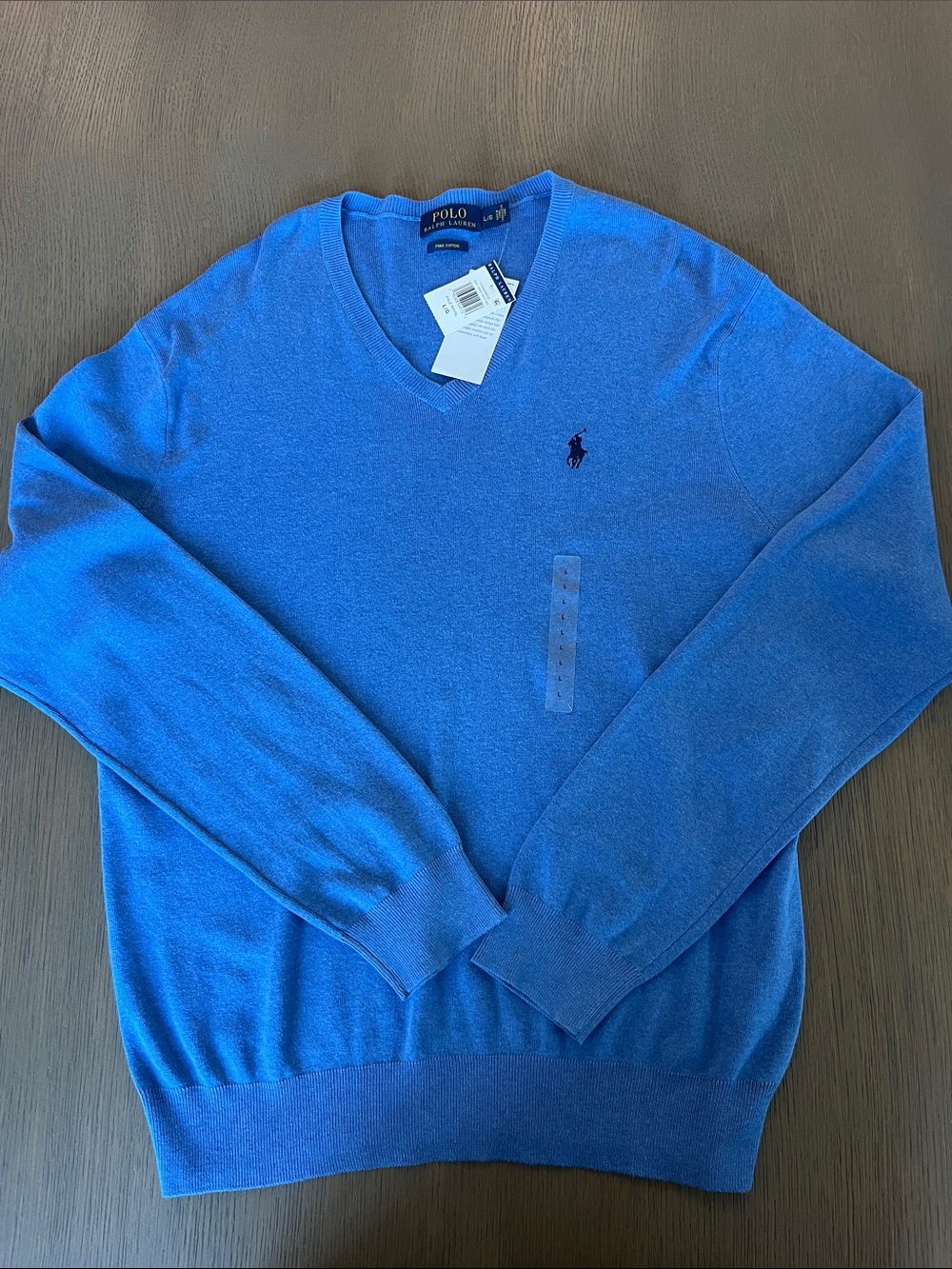 Polo by Ralph Lauren Men's V-Neck Sweater in Bright Blue with Navy Pony